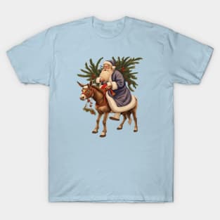 Olde German Father Christmas Riding A Donkey Cut Out T-Shirt